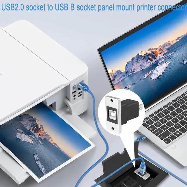 Alt view image 5 of 7 - JAENFONG USB B to USB 2.0 Rectangular Panel Print Adapter USB B Female to USB 2.0 Female Fixed Mount Data Connector, Mounted on Desktop, Device Board, for Printer Scanner Fax Hard Drive