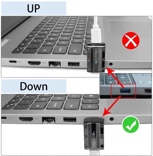 Alt view image 3 of 7 - JAENFONG Metal Mecha Model USB3.1 to USB C 90° Angle Adapter 10Gbps 120W USB3.1 Male to USB C Female Right Angle Data Connector, LED Light, for Wall Charger PC Laptop, Positive Bend (C Port Down)
