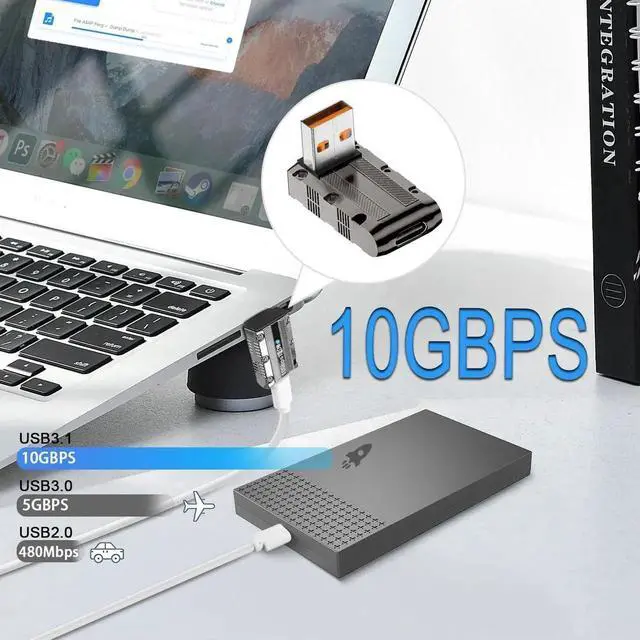 Alt view image 4 of 7 - JAENFONG Metal Mecha Model USB3.1 to USB C 90° Angle Adapter 10Gbps 120W USB3.1 Male to USB C Female Right Angle Data Connector, LED Light, for Wall Charger PC Laptop, Positive Bend (C Port Down)
