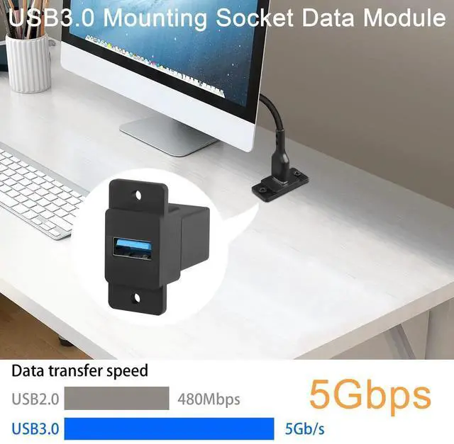 Alt view image 6 of 7 - JAENFONG USB3.0 Female to Female Panel Mount Connector - 5Gbps USB3.0 Mounting Socket Data Module, 5V/0.5A Charging, for Device Panel, Desktop, Wall