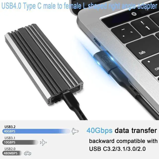 Alt view image 3 of 6 - JAENFONG 240W USB4.0 C 90° Angle Adapter 40Gbps USB C 4.0 Male to Female L Shaped Angled Connector PD240W/50V Charging,8K Audio/Video Transfer,for Tablet Smartphone Steam Deck, 2Pcs(Side Bend)