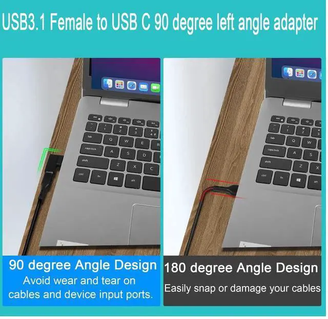 Alt view image 2 of 7 - JAENFONG USB 3.1 to USB C 90 Angle Adapter 10Gbps USB A Male to Type C Female Left Angle Coupler Data Transfer L-Shaped Connector for PC Laptop Tablet, 2Pcs (Left Lateral Bend)