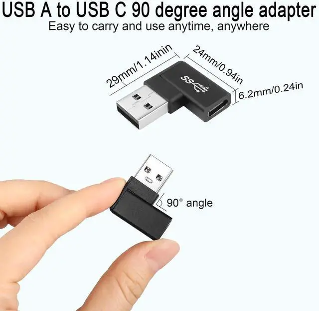 Alt view image 7 of 7 - JAENFONG USB 3.1 to USB C 90 Angle Adapter 10Gbps USB A Male to Type C Female Left Angle Coupler Data Transfer L-Shaped Connector for PC Laptop Tablet, 2Pcs (Left Lateral Bend)
