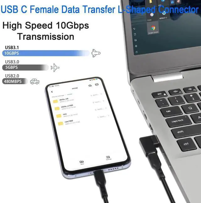 Alt view image 6 of 7 - JAENFONG USB 3.1 to USB C 90 Angle Adapter 10Gbps USB A Male to Type C Female Left Angle Coupler Data Transfer L-Shaped Connector for PC Laptop Tablet, 2Pcs (Left Lateral Bend)