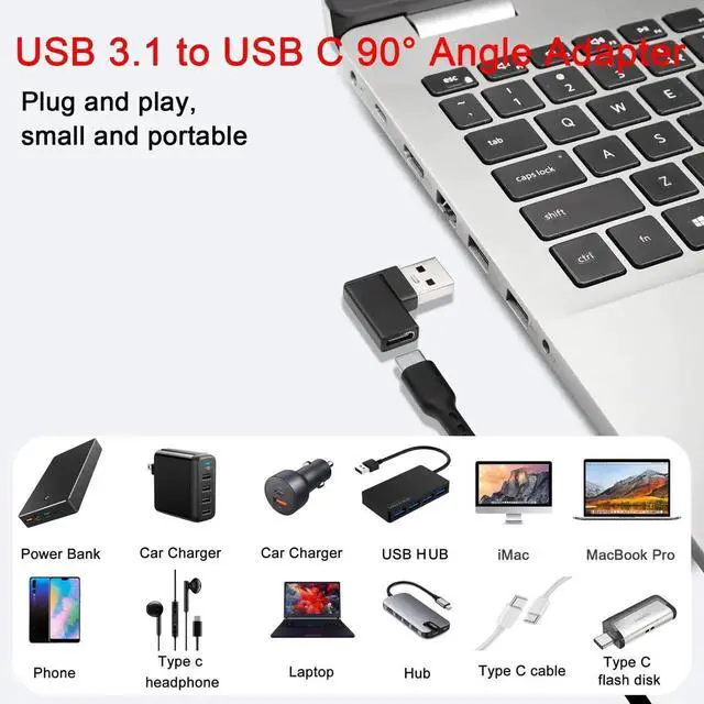 Alt view image 3 of 7 - JAENFONG USB 3.1 to USB C 90 Angle Adapter 10Gbps USB A Male to Type C Female Left Angle Coupler Data Transfer L-Shaped Connector for PC Laptop Tablet, 2Pcs (Left Lateral Bend)