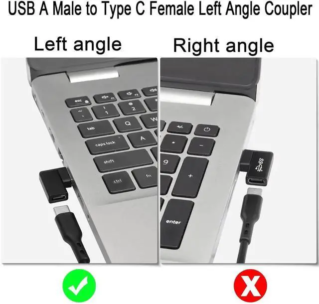 Alt view image 5 of 7 - JAENFONG USB 3.1 to USB C 90 Angle Adapter 10Gbps USB A Male to Type C Female Left Angle Coupler Data Transfer L-Shaped Connector for PC Laptop Tablet, 2Pcs (Left Lateral Bend)