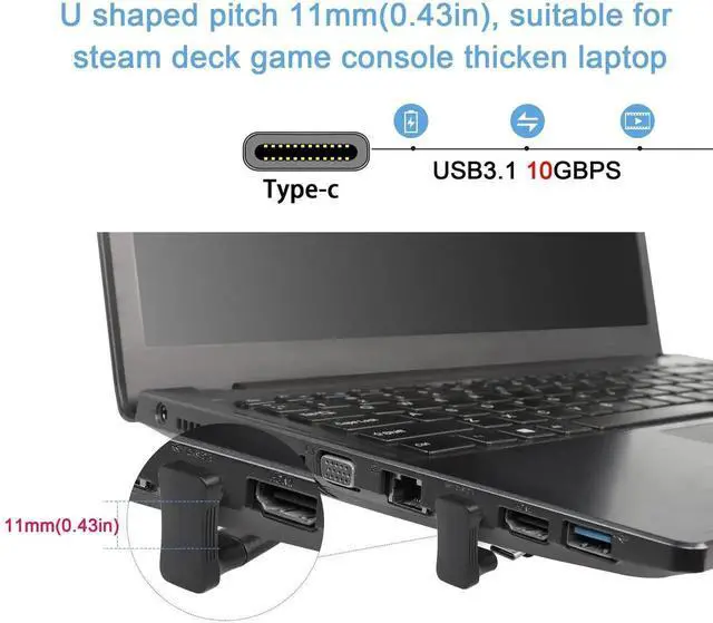 Alt view image 7 of 7 - JAENFONG Wider U Shaped Angle USB C Adapter 10Gbps USB3.1 Type C Male to Female U Shaped Wide Distance Connector, Support 4k@60HZ HD Audio/Video 100W, for Smartphone Laptop Tablet Steam Deck