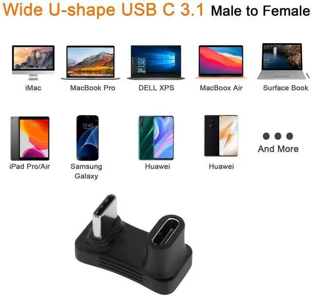Alt view image 4 of 7 - JAENFONG Wider U Shaped Angle USB C Adapter 10Gbps USB3.1 Type C Male to Female U Shaped Wide Distance Connector, Support 4k@60HZ HD Audio/Video 100W, for Smartphone Laptop Tablet Steam Deck
