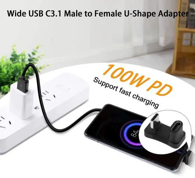 Alt view image 3 of 7 - JAENFONG Wider U Shaped Angle USB C Adapter 10Gbps USB3.1 Type C Male to Female U Shaped Wide Distance Connector, Support 4k@60HZ HD Audio/Video 100W, for Smartphone Laptop Tablet Steam Deck