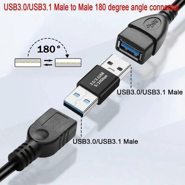Alt view image 2 of 6 - JAENFONG USB3.0 Male to Male 180 Degree Adapter Extender 5Gbps USB3.0 USB3.1 Gen1 Plug to Plug Data Charging Reverse Angle Connector 5V/3A, Al Shell, for Extension USB PC Laptop Tablet PC,2Pcs