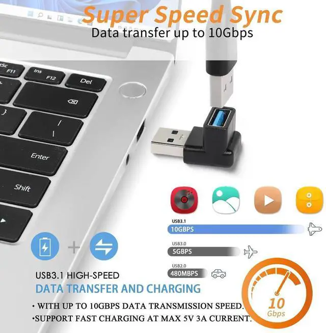 Alt view image 5 of 5 - JAENFONG 90 Degree USB 3.1 Adapter USB A Male to Female Right Angle Connector 10Gbps USB Type A 3.1 Data Transfer Converter Coupler OTG for PC Laptop Power Bnak 2Pcs