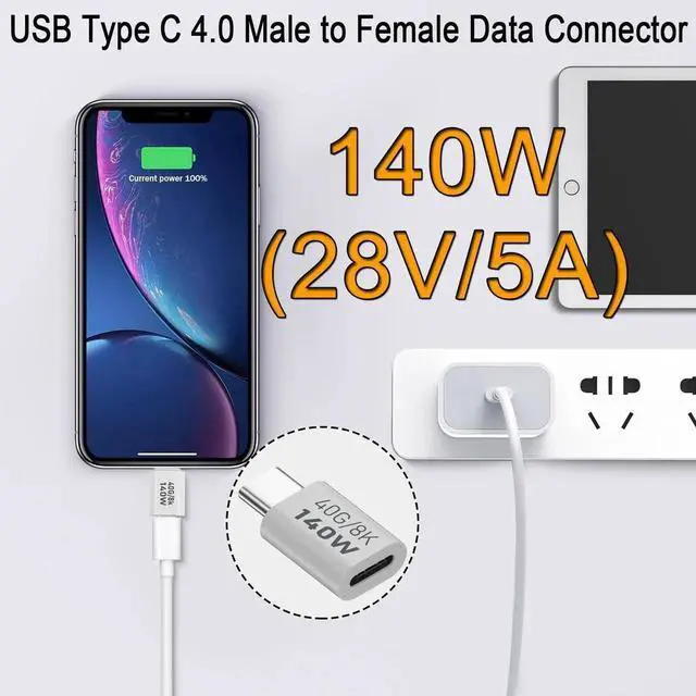 Alt view image 7 of 7 - JAENFONG 140W USB C Adapter Extender 40Gbps USB Type C 4.0 Male to Female Data Connector, Support PD140W (28V5A)/8K@60Hz Cast Screen, Al Alloy Hull, for Thunderbolt 3 iPhone 15 Steam Deck, 2Pcs