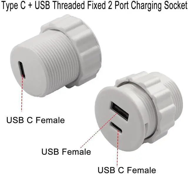 Alt view image 6 of 7 - JAENFONG USB C & USB Embedded Mount Quick Charging Connector 15W Type C + USB Threaded Fixed Adapter 2 Port Charging Socket 5V/3.1A,LED Light,Mount on Furniture Desktop, White (only USB Charge)