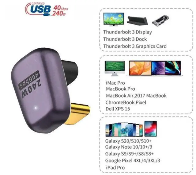 Alt view image 4 of 7 - JAENFONG USB4 240W 40Gbps 8K 60Hz Adapter, Type C Male to Female 240W Power 40Gbps Data 8K Video Adapter for NS Phone Laptop (Male to Female Opposite U Shape Back Angled)