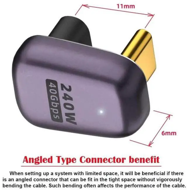 Alt view image 6 of 7 - JAENFONG USB4 240W 40Gbps 8K 60Hz Adapter, Type C Male to Female 240W Power 40Gbps Data 8K Video Adapter for NS Phone Laptop (Male to Female Opposite U Shape Back Angled)