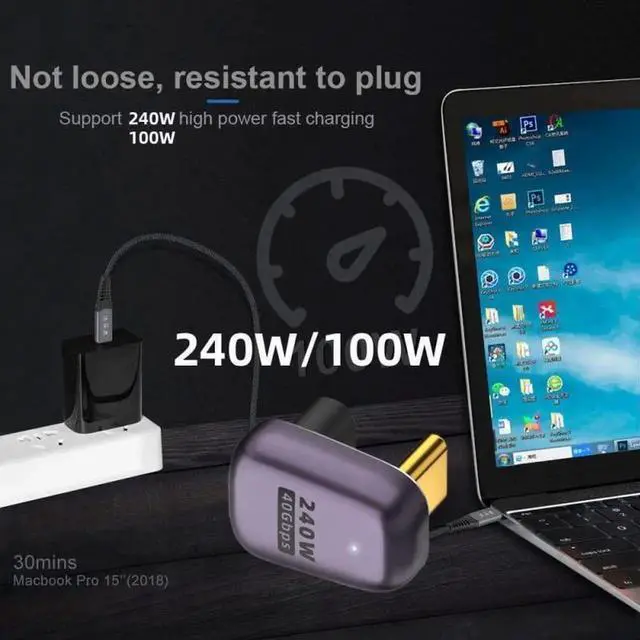 Alt view image 2 of 7 - JAENFONG USB4 240W 40Gbps 8K 60Hz Adapter, Type C Male to Female 240W Power 40Gbps Data 8K Video Adapter for NS Phone Laptop (Male to Female Opposite U Shape Back Angled)