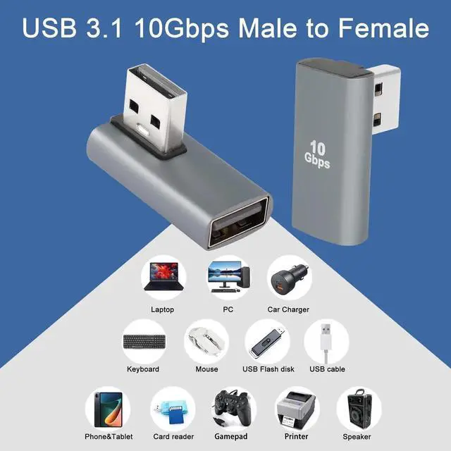 Alt view image 4 of 7 - JAENFONG USB 3.1 90° Adapter USB A Male to Female Right Angle Coupler 10Gbps USB 3.1 Data Transfer Charging Converter Connector,for Power Bank Tablet Computer,2Pcs (Female Backwards)