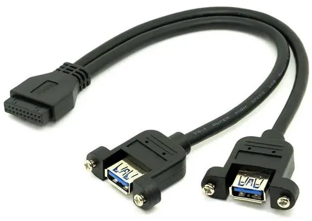 Alt view image 5 of 7 - JAENFONG USB 3.0 Dual Ports A Female Screw Mount Type to Motherboard 20pin Header Cable Black 25CM