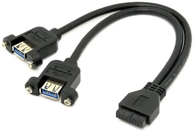 Alt view image 7 of 7 - JAENFONG USB 3.0 Dual Ports A Female Screw Mount Type to Motherboard 20pin Header Cable Black 25CM