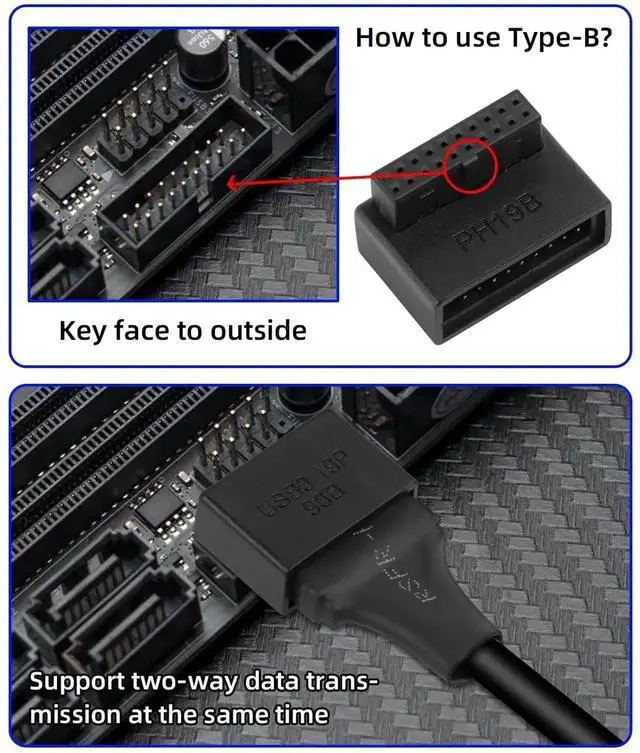 Alt view image 2 of 7 - JAENFONG 2-Pack 90 Degree Up & Down Angle USB 3.0 Motherboard Adapter, L Turn 19Pin/20Pin Male to Female Extension Adapter, Socket for Desktop PC Motherboard Internal Connector