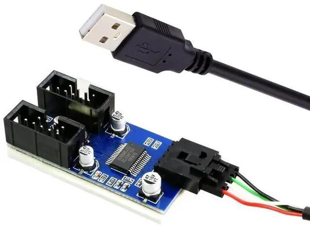 Main image of JAENFONG USB 2.0 Type-A Male 1 to 2 Female Motherboard 9pin Header Extension Cable HUB Connector Adapter Port Multilier