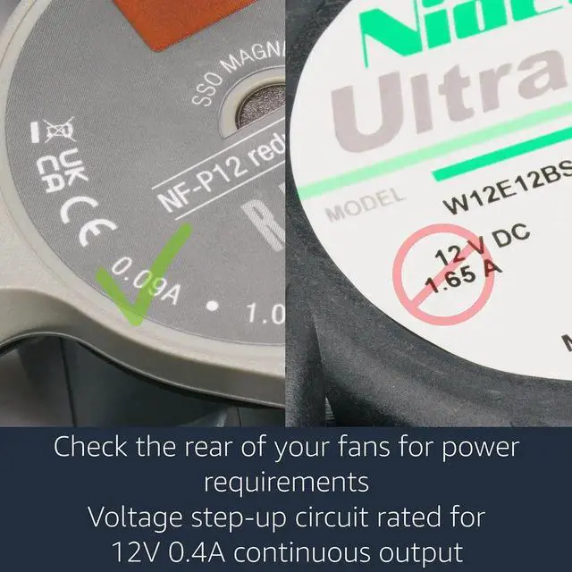 Alt view image 3 of 5 - JAENFONG 12V Step-Up USB to Dual PC Fans Power Adapter Cable - 24-inch (60cm), Black Sleeved - Full Fan Speed Adapter for 3-Pin/4-Pin Cooling Fans