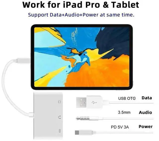 Alt view image 7 of 7 - JAENFONG USB C Hub Type C to 3.5mm Audio AUX & Type-A USB2.0 OTG Female with PD Power Charge Adapter 3 in 1 USB Extender Compatible with Laptop Tablet Phone