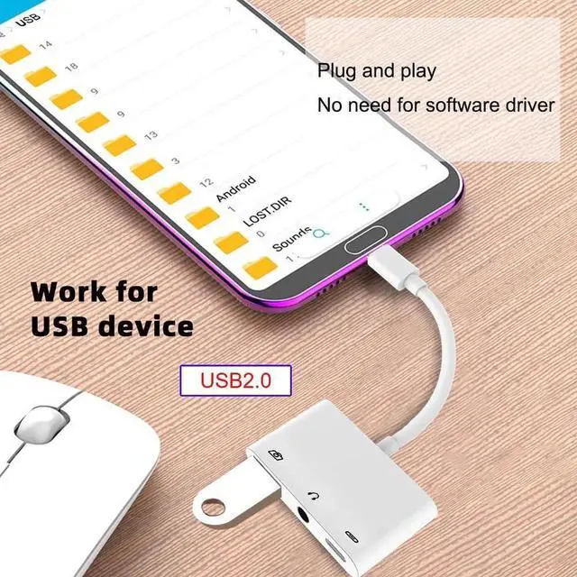 Alt view image 3 of 7 - JAENFONG USB C Hub Type C to 3.5mm Audio AUX & Type-A USB2.0 OTG Female with PD Power Charge Adapter 3 in 1 USB Extender Compatible with Laptop Tablet Phone