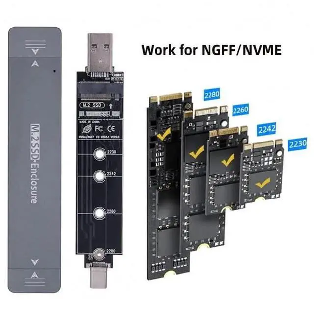 Alt view image 5 of 7 - JAENFONG Type-C USB3.0 to Combo NVME M-Key M.2 NGFF SATA SSD PCBA Case 2280/2242/2230mm Adapter RTL9210B Chipset