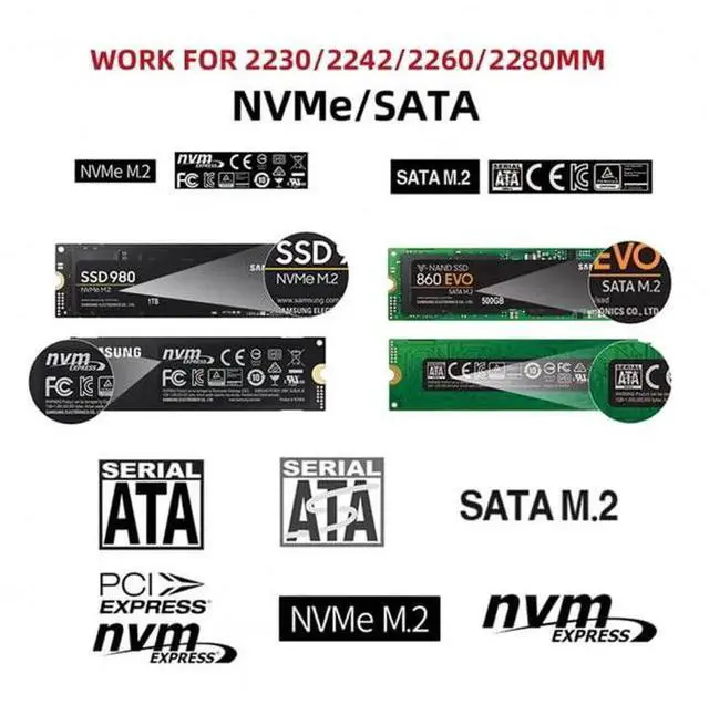 Alt view image 7 of 7 - JAENFONG Type-C USB3.0 to Combo NVME M-Key M.2 NGFF SATA SSD PCBA Case 2280/2242/2230mm Adapter RTL9210B Chipset