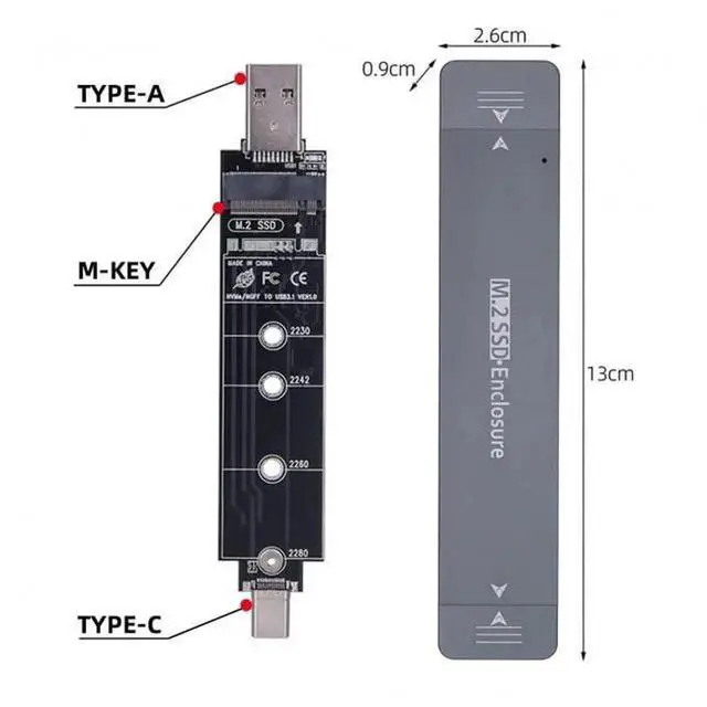 Alt view image 6 of 7 - JAENFONG Type-C USB3.0 to Combo NVME M-Key M.2 NGFF SATA SSD PCBA Case 2280/2242/2230mm Adapter RTL9210B Chipset