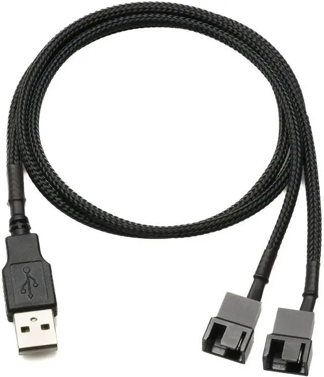 Alt view image 3 of 3 - JAENFONG 5V USB Dual PC Fan Power Adapter Cable - 24-inch (60cm), Black Sleeved - Silent Fan Speed Adapter for Two 3-Pin & 4-Pin Computer Cooling Fans