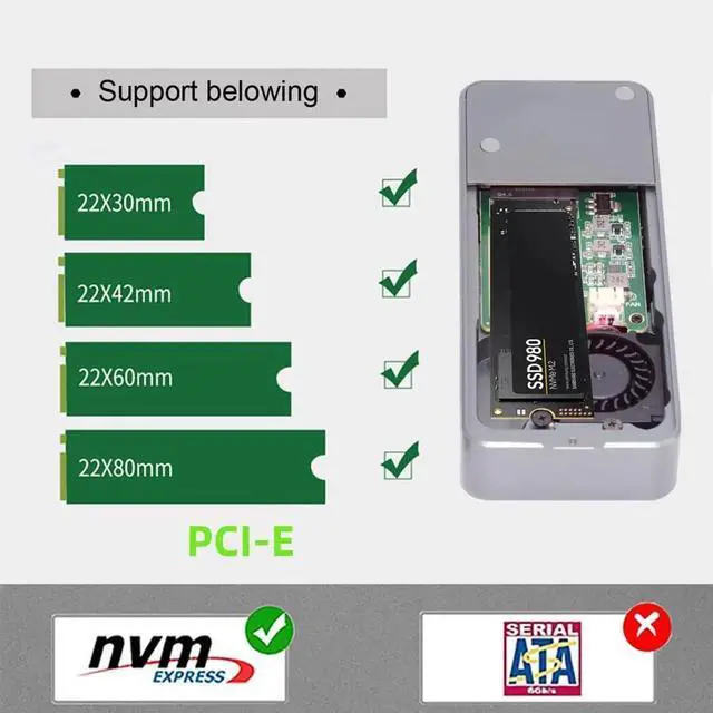 Alt view image 6 of 7 - JAENFONG 40Gbps USB4 Type-C to PCI-E 4.0 X4 NVMe Aluminum M.2 Enclosure NGFF M-Key with Cooling Fan, Anti-Drop SSD Case USB-C 20Gbps ASM2464 Chipset