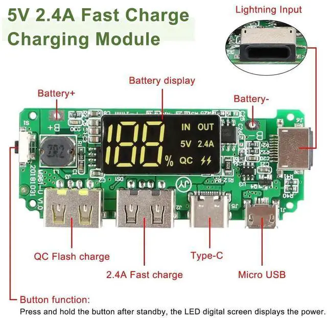 Alt view image 4 of 7 - JAENFONG 18650 Charging Board Dual USB 5V 2.4A Powerbank Board Lithium Battery Charger Mobile Module with Overcharge Overdischarge Short Circuit Protection DIY(2pcs)