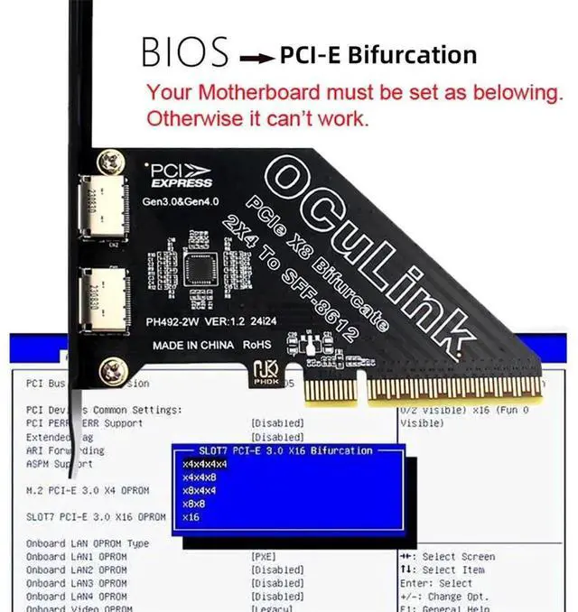 Alt view image 6 of 7 - JAENFONG PCI-Express 4.0 8X PCIE Detachable to Dual Oculink 4X SFF-8612 SFF-8611 VROC Raid0 Adapter for U.2 SSD eGPU Graphics Card External Dock