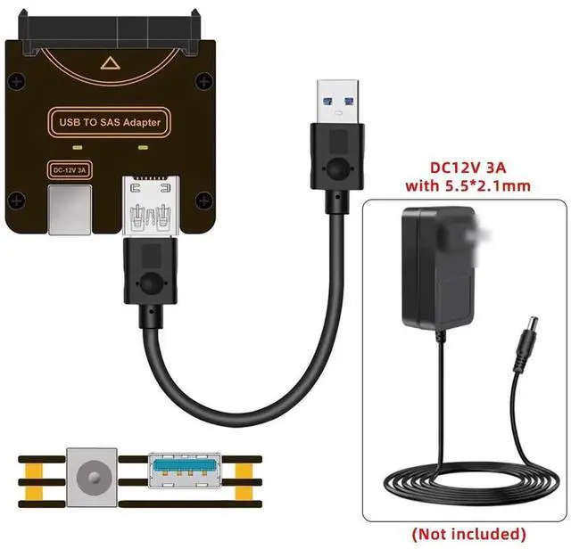 Alt view image 4 of 7 - JAENFONG SFF-8482 SAS 29Pin to USB3.0 5Gbps Hard Disk Drive Raid Adapter with Chipset and Power Port (Need 12V/3A Power Supply)