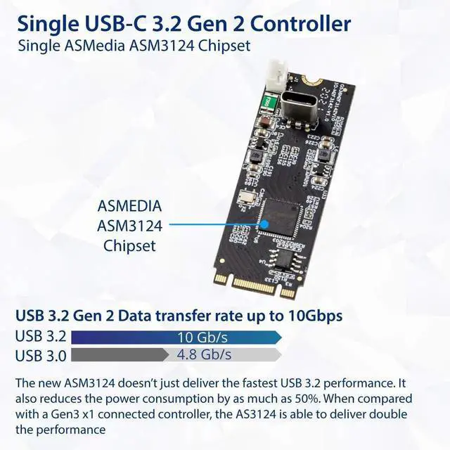 Alt view image 3 of 4 - JAENFONG USB 3.1 Gen 2 10 Gbps 1 Port Type-C M.2 22x60 B+M Key Expansion Card ASMedia ASM3124 SY-ADA20232