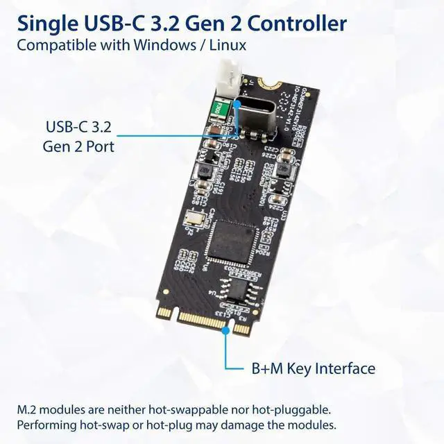 Alt view image 2 of 4 - JAENFONG USB 3.1 Gen 2 10 Gbps 1 Port Type-C M.2 22x60 B+M Key Expansion Card ASMedia ASM3124 SY-ADA20232