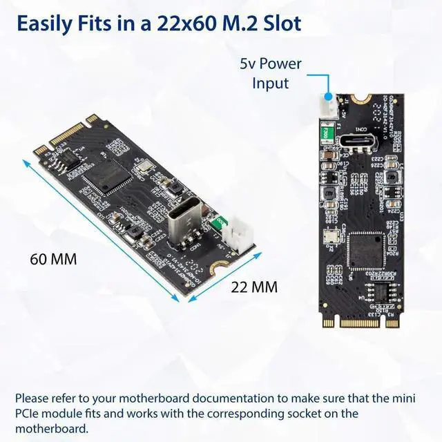 Alt view image 4 of 4 - JAENFONG USB 3.1 Gen 2 10 Gbps 1 Port Type-C M.2 22x60 B+M Key Expansion Card ASMedia ASM3124 SY-ADA20232