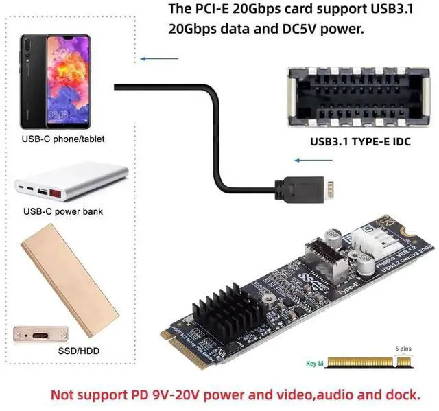 Alt view image 4 of 7 - JAENFONG 20Gbps Type-E USB 3.1 Front Panel Socket to NGFF M-Key NVME Express Converter Card Adapter ASM3242 Chipset for Motherboard (NVME to USB3.1 Type-E)
