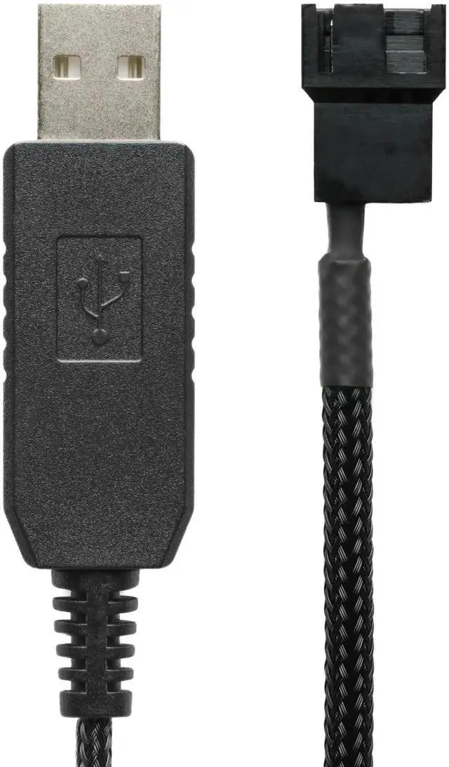 Main image of JAENFONG 12V Step-Up USB Fan Power Adapter Cable - 24-inch (60cm), Black Sleeved - Full Fan Speed Adapter for 3-Pin & 4-Pin PC Cooling Fans