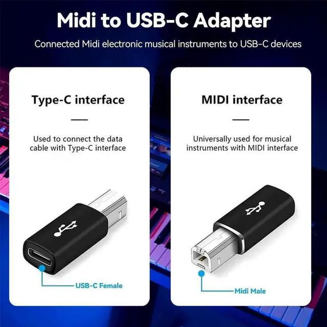 Alt view image 7 of 7 - JAENFONG Midi to USB C Adapter (2 Pack) USB B Male to USB C Female Converter for Synthesizer & Workstation Keyboards Midi Controller Studio Synth Piano Printer Music Equipments