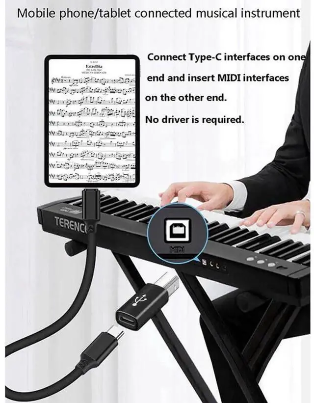 Alt view image 2 of 7 - JAENFONG Midi to USB C Adapter (2 Pack) USB B Male to USB C Female Converter for Synthesizer & Workstation Keyboards Midi Controller Studio Synth Piano Printer Music Equipments