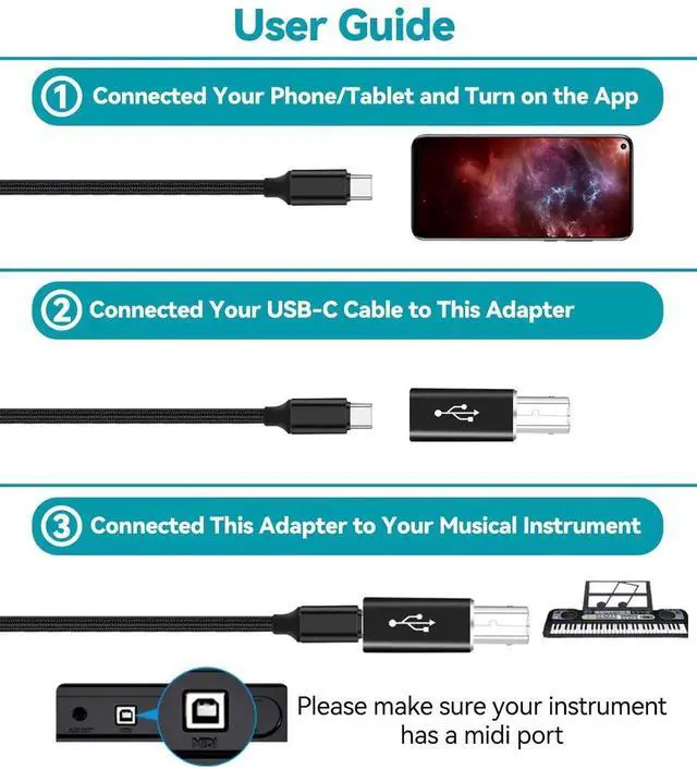 Alt view image 3 of 7 - JAENFONG Midi to USB C Adapter (2 Pack) USB B Male to USB C Female Converter for Synthesizer & Workstation Keyboards Midi Controller Studio Synth Piano Printer Music Equipments