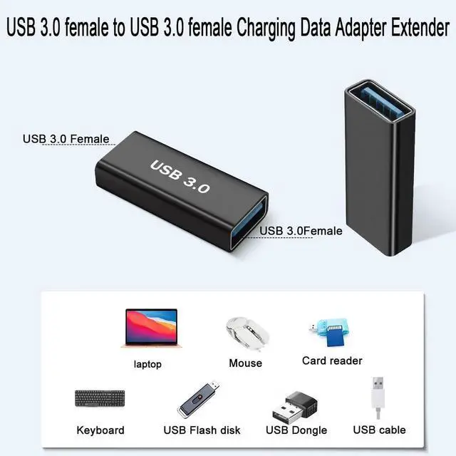 Alt view image 5 of 6 - JAENFONG USB3.0 Female to USB3.0 Female Adapter Coupler USB3.0 Jack to Jack Charging Data Connector Extender Socket 5Gbps/10Gbps 5V/3A, Al Alloy Shell, for Laptop Tablet USB Drive, 2Pcs