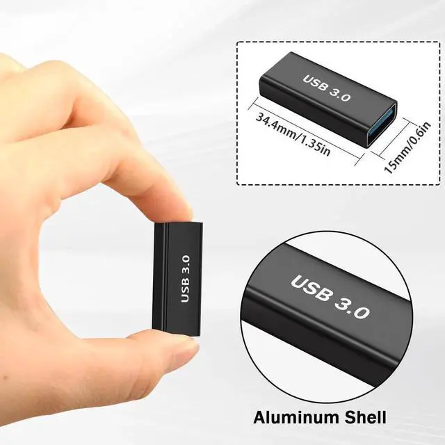 Alt view image 6 of 6 - JAENFONG USB3.0 Female to USB3.0 Female Adapter Coupler USB3.0 Jack to Jack Charging Data Connector Extender Socket 5Gbps/10Gbps 5V/3A, Al Alloy Shell, for Laptop Tablet USB Drive, 2Pcs