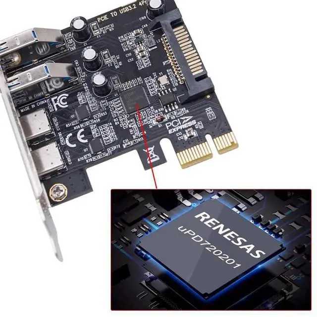 Alt view image 6 of 7 - JAENFONG USB3.1 Gen1 5Gbps Dual Type-A & Type-C USB-C Female to PCI-E Card Adapter USB PCI-E Express 1x uPD720201 with Low Profile Bracket