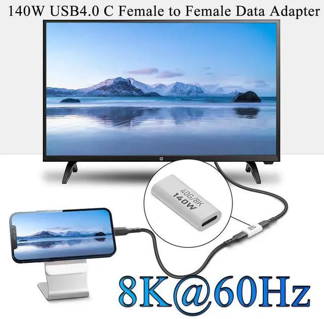 Alt view image 6 of 7 - JAENFONG 140W USB4.0 C Female to Female Data Adapter Coupler 40Gbps USB4.0 Type C Jack to Jack Charging Connector Extender PD140W/8K@60Hz, Al Hull, for Thunderbolt 3 iPhone 15 Steam Deck, 2Pcs