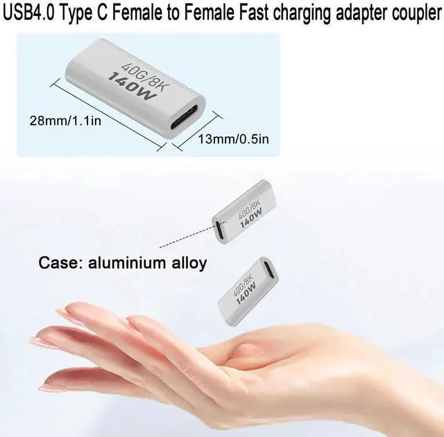 Alt view image 7 of 7 - JAENFONG 140W USB4.0 C Female to Female Data Adapter Coupler 40Gbps USB4.0 Type C Jack to Jack Charging Connector Extender PD140W/8K@60Hz, Al Hull, for Thunderbolt 3 iPhone 15 Steam Deck, 2Pcs