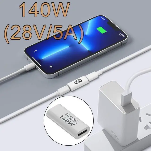 Alt view image 2 of 7 - JAENFONG 140W USB4.0 C Female to Female Data Adapter Coupler 40Gbps USB4.0 Type C Jack to Jack Charging Connector Extender PD140W/8K@60Hz, Al Hull, for Thunderbolt 3 iPhone 15 Steam Deck, 2Pcs